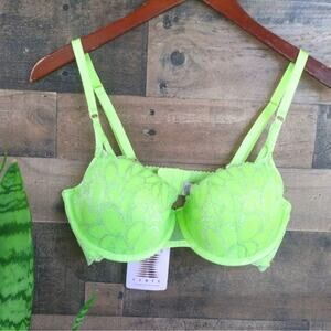 NWT Savage X Fenty Neon Green racerback Push Up lace Bra Size 36D